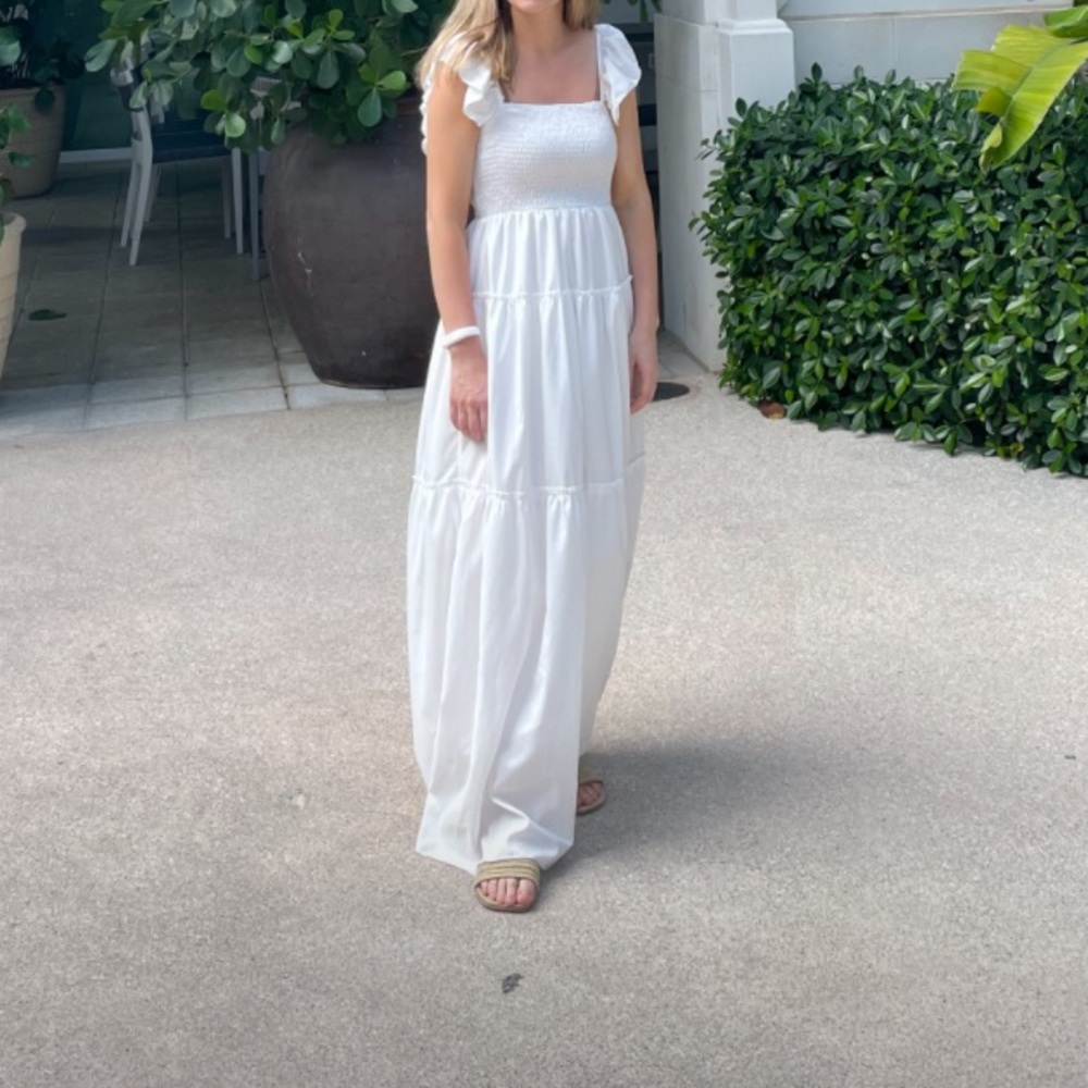 White Smocked Top Frilly maxi dress